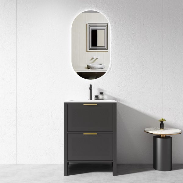 Vanity - 600mm Matt Black Plywood Floor Standing Vanity Unit Carousel 1