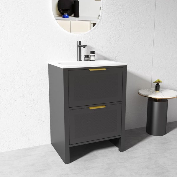 Vanity - 750mm Matt Black Plywood Floor Standing Vanity Unit Carousel 2