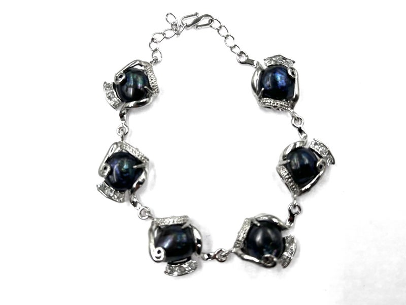 Large Baroque Freshwater Pearls Bracelet Set with Rhinestones Carousel 1