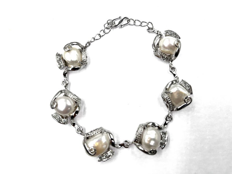 Large Baroque Freshwater Pearls Bracelet Set with Rhinestones Carousel 2