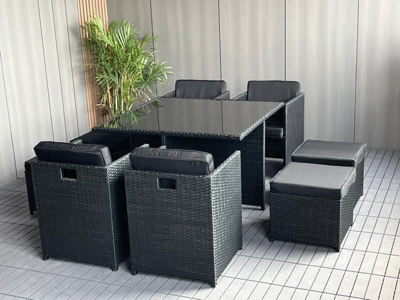 9 Piece PE Rattan 1140 x 1140 Aluminium Cube Dining Set - Minor Glass 2nds Carousel 1