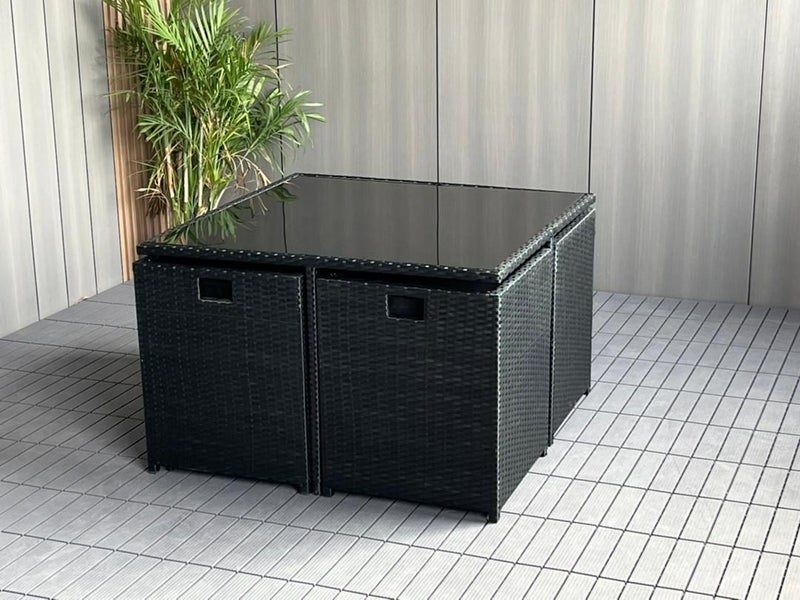9 Piece PE Rattan 1140 x 1140 Aluminium Cube Dining Set - Minor Glass 2nds Carousel 2