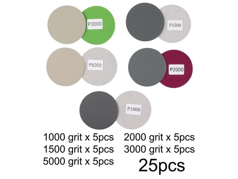 25pcs Sandpaper 3inch Hook Loop Sanding Disc Wet/Dry 1000 1500 3000 5000 Grit Carousel 1