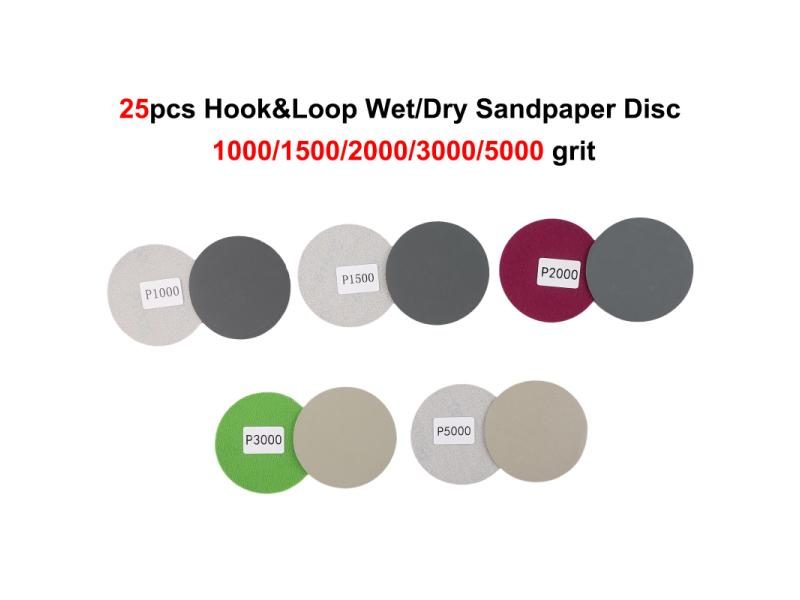 25pcs Sandpaper 3inch Hook Loop Sanding Disc Wet/Dry 1000 1500 3000 5000 Grit Carousel 2