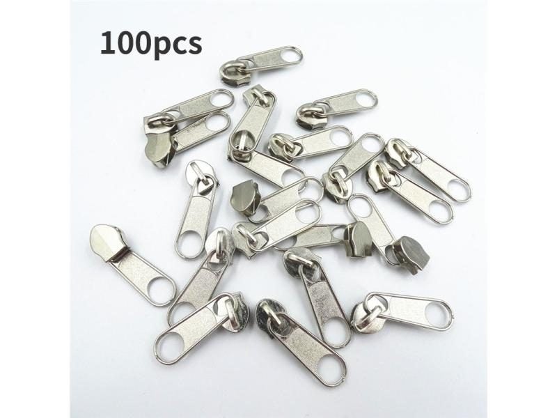 50/100Pcs Nylon 5# Silver Zipper Pull Head No Lock Slider Carousel 1