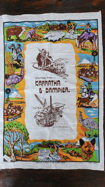 ~" Karratha & Dampier Designed In Australia Handprinted Linen Tea Towel "~ Carousel 2