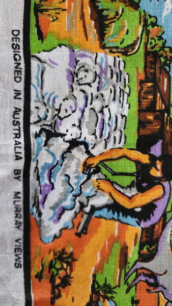 ~" Karratha & Dampier Designed In Australia Handprinted Linen Tea Towel "~ Carousel 1