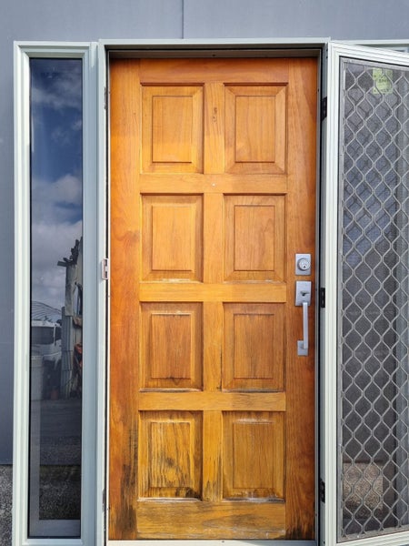 Solid Wood Entrance Door with Side Light and Security Door 1590 W x 2050 H [#... Carousel 1