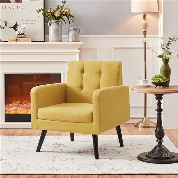 Mid Century Modern Fabric Arm Chair Tufted Accent Chair Carousel 1