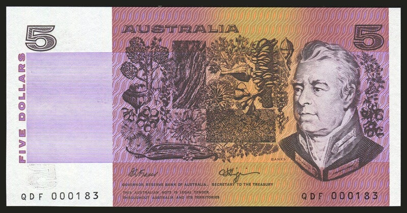 Australia - $5 - Fraser / Higgins - Low First Prefix - QDF000183 - Unc Carousel 1