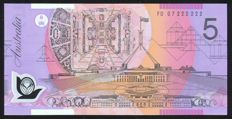Australia - $5 - Stevens / Henry - Solid Serial - FD07 222222 - Unc Carousel 1