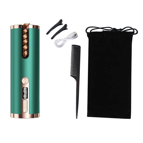 USB Rechargeable Cordless Hair Curler Auto Rotating Curling Tool-Green Carousel 1