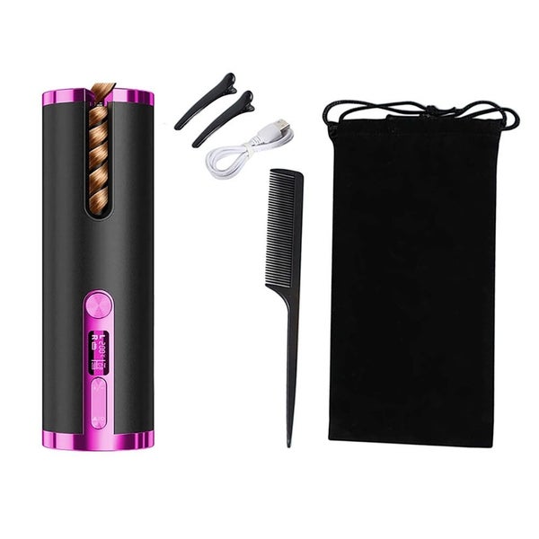 USB Rechargeable Cordless Hair Curler Auto Rotating Curling Tool-Red Carousel 1