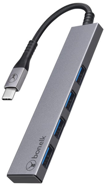 Bonelk Long-Life USB-C to 4 Port USB 3.0 Slim Hub - Space Grey Carousel 1