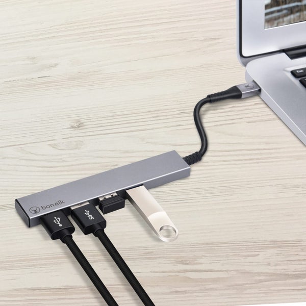 Bonelk Long-Life USB-C to 4 Port USB 3.0 Slim Hub - Space Grey Carousel 4