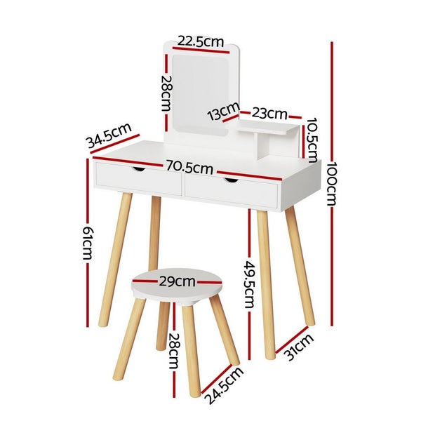 Kids Dressing Table Vanity Makeup Chair Set With Mirror Drawers Wooden Legs Carousel 2