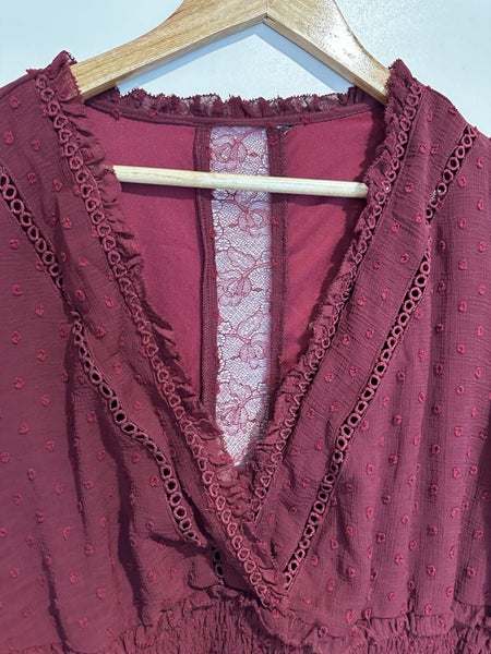 Curve Project Sheer Fantasy Blouse burgundy Size 18