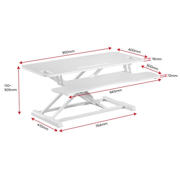 Ergolux Pro Height Adjustable Sit Stand Desk Riser 95cm (White) Carousel 12