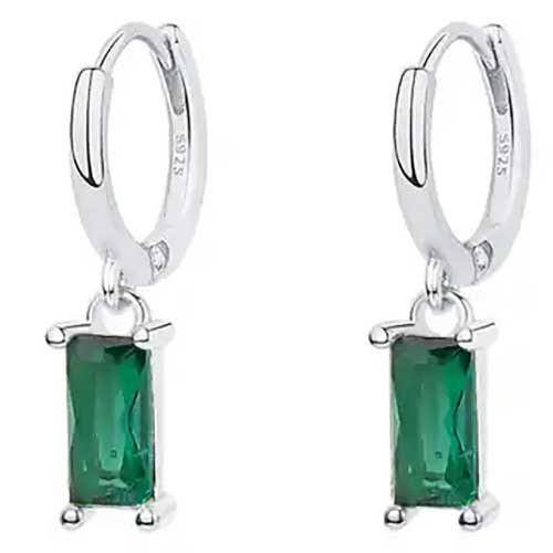 925 Sterling Silver CZ Diamond Huggie Earring "Lucy" (Green) Carousel 1