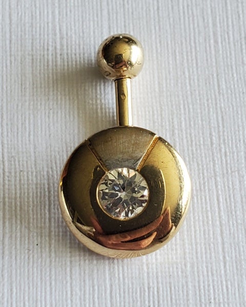 English 9ct Gold & CZ Belly Bar Ring – 2.64 grams Carousel 1
