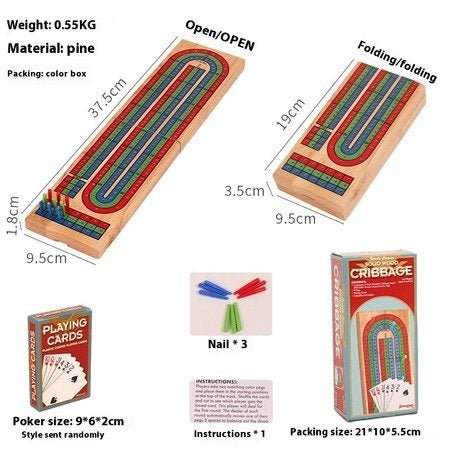 Regal Games Cribbage Board Game Set Wooden Board with Storage 9 Plastic Pegs Car Carousel 2