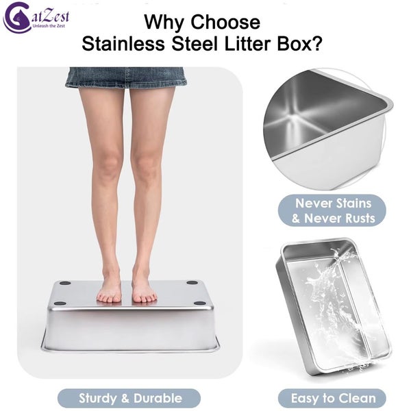 CatZest Stainless Steel Litter Box with Lid, Front Entry Top Exit Kitty, Extr... Carousel 14
