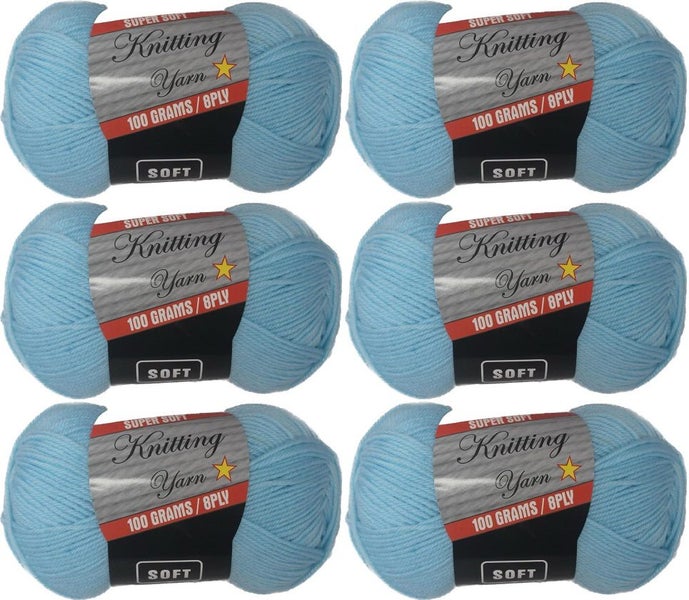 6 PACK 8 Ply Knitting Yarn 100G - Sky Blue Carousel 1