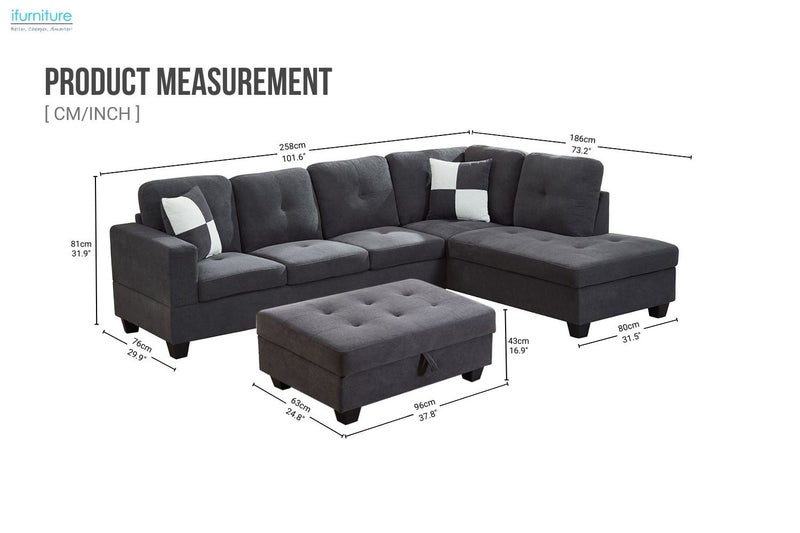 NEBULA Premium Sectional Sofa with Storage Ottoman - Facing Left (Dark Grey)64161607973635111