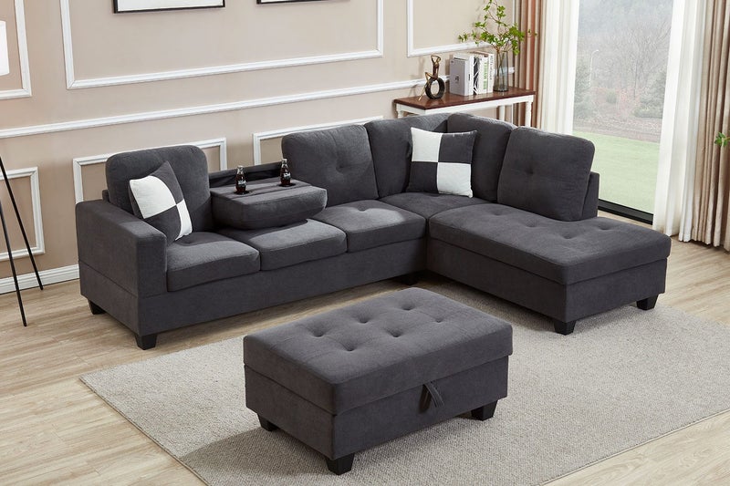 NEBULA Premium Sectional Sofa with Storage Ottoman - Facing Left (Dark Grey)64161607973635112