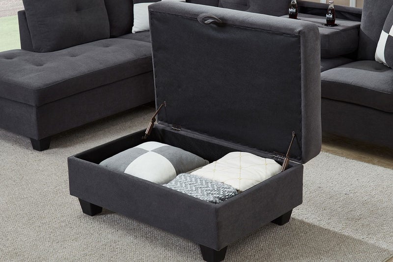 NEBULA Premium Sectional Sofa with Storage Ottoman - Facing Left (Dark Grey)64161607973635114