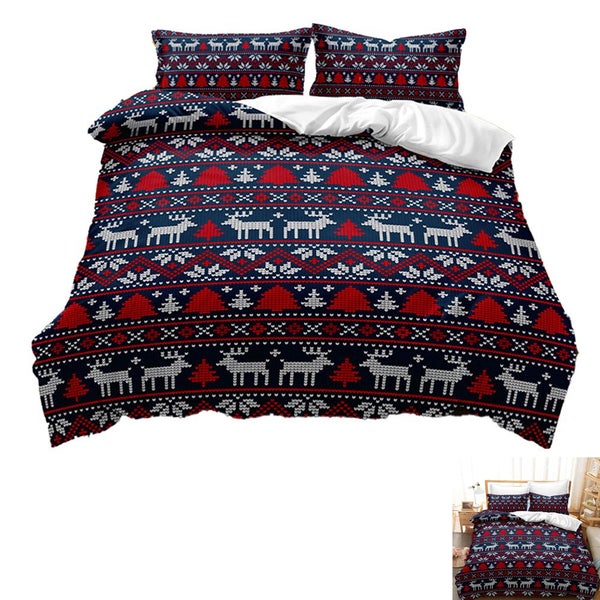 Christmas Bedding Set Santa Claus Elk Printed Quilt Cover Pillowcases Set for Ch Carousel 1