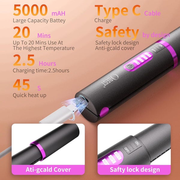 Cordless Hair Straighteners Curler,Mini Flat Curling Iron,Wireless Flat Iron Carousel 6