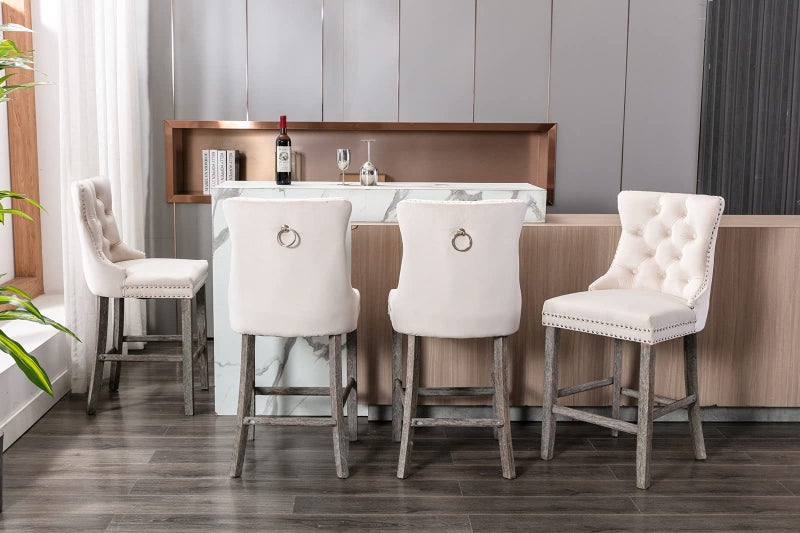 6X Velvet Bar Stools With Studs Trim Legs Tufted Kitchen Dining Chairs Carousel 8