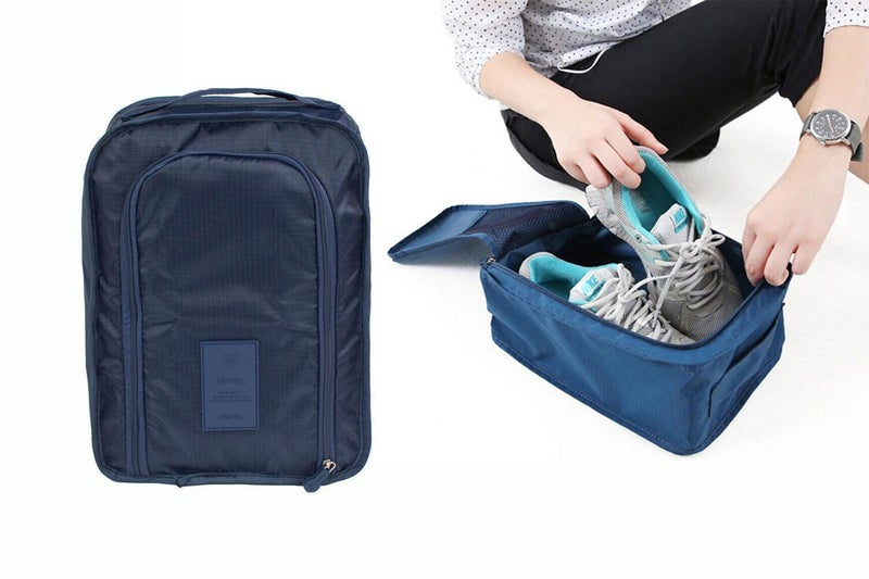 Travel Environmental Water-Resistant Shoe Pouch Portable Storage Bag-Dark Blue Carousel 1