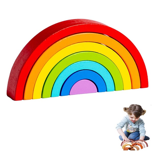 Toy Wooden Rainbow Stacker Nesting Puzzle Blocks Matching Tunnel Stacking Game J Carousel 1