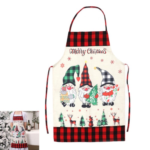 Kitchen Cooking Aprons Funny Christmas Sleeveless Baking Apron for Adults-Plaid Carousel 1