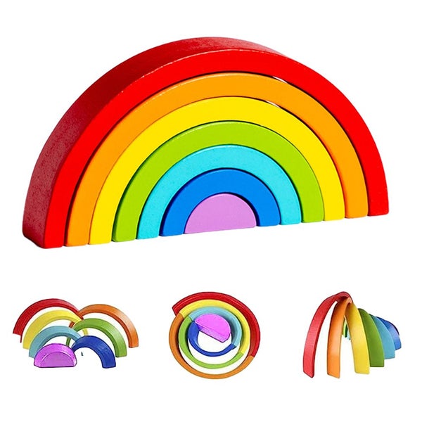 2pcs Toy Wooden Rainbow Stacker Nesting Puzzle Blocks Matching Tunnel Stacking G Carousel 10