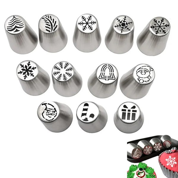 13Pcs Set Piping Nozzles Tips Christmas Pastry Cake Decor DIY Russian Flower Ici Carousel 1