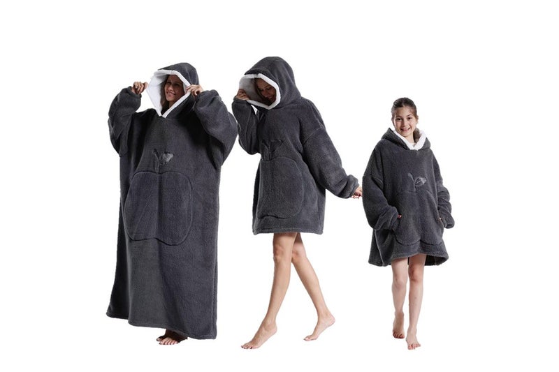 Unisex Hoodie Blanket Hooded Oversized Wearable Throw Blanket-Dark Gray Carousel 1