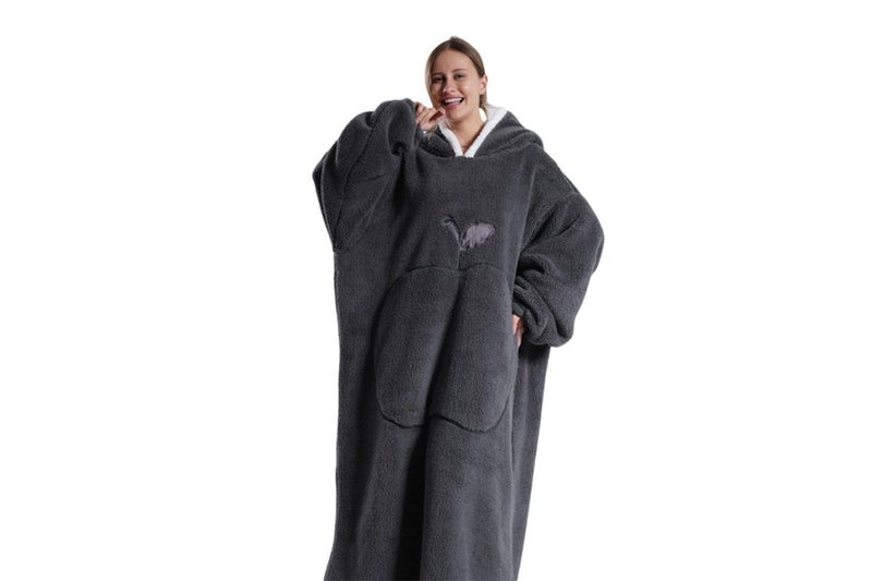 Unisex Hoodie Blanket Hooded Oversized Wearable Throw Blanket-Dark Gray Carousel 2