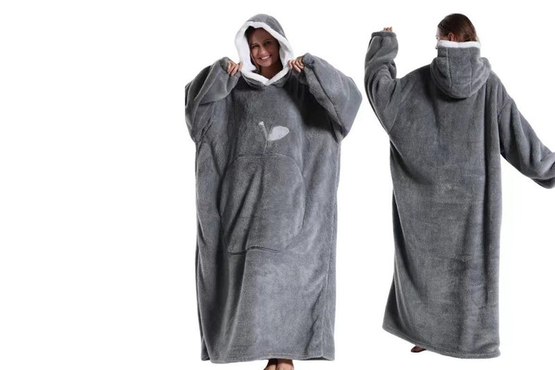 Unisex Hoodie Blanket Hooded Oversized Wearable Throw Blanket-Light Gray Carousel 2