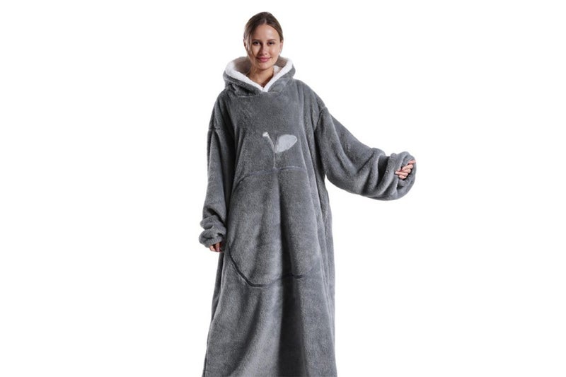 Unisex Hoodie Blanket Hooded Oversized Wearable Throw Blanket-Light Gray Carousel 4