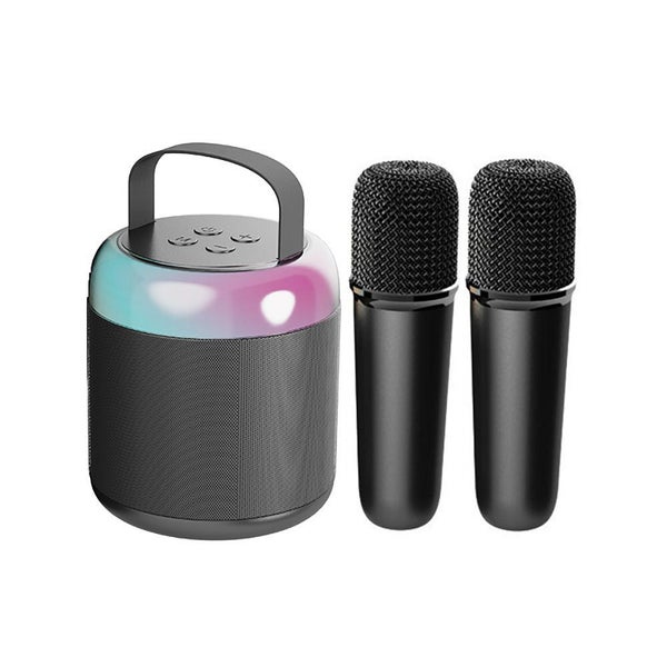 Portable Bluetooth Karaoke Speaker Mini Machine with 2 Wireless Mics - Black Carousel 1