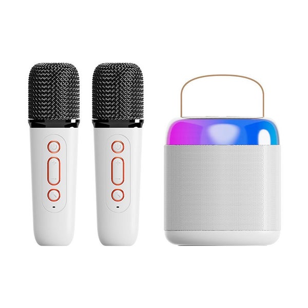 Portable Bluetooth Karaoke Speaker Mini Machine with 2 Wireless Mics - White Carousel 1