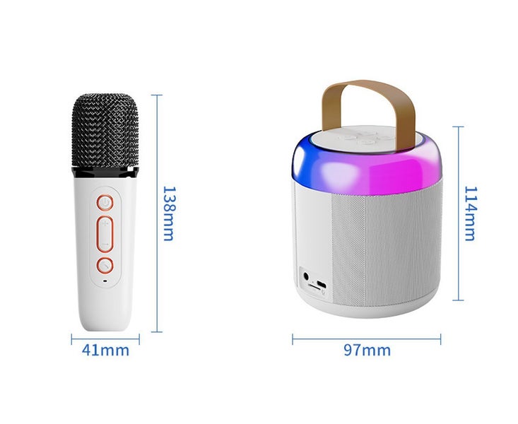 Portable Bluetooth Karaoke Speaker Mini Machine with 2 Wireless Mics - White Carousel 2