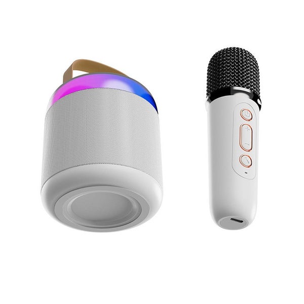 Portable Bluetooth Karaoke Speaker Mini Machine with 2 Wireless Mics - White Carousel 3