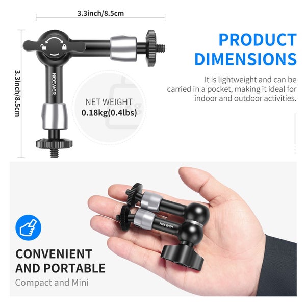 NEEWER 5.9"/15cm Adjustable Friction Magic Arm with 1/4" Screw on Both Ends Carousel 7