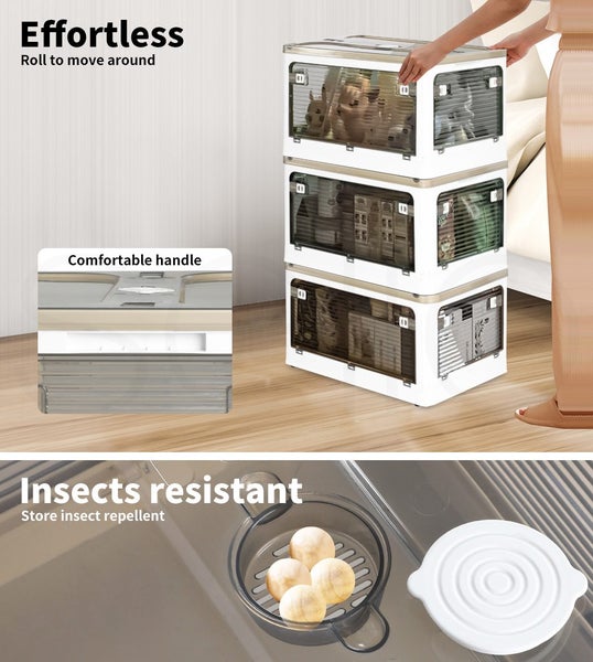 Stackable Storage Containers Lid Clothes Organiser Box 5 Side Open Foldable 28L Carousel 9