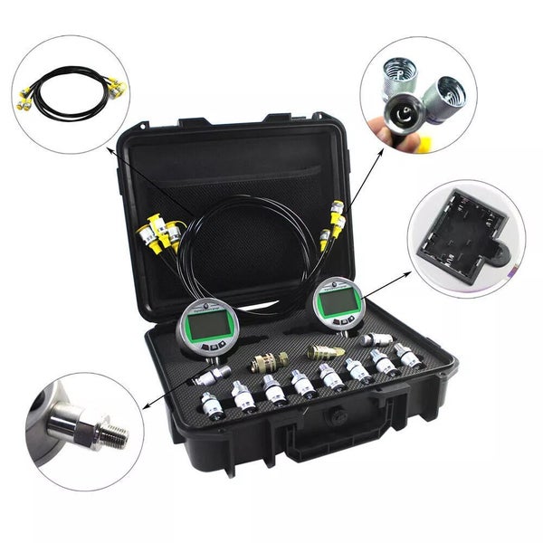 80MPA/12000PSI Digital Pressure Gauge Test Kit w/ 2 Guages 3 Test Hose 12 Fitter Carousel 1
