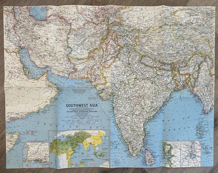 VINTAGE NATIONAL GEOGRAPHIC SOUTHWEST ASIA MAP 1963 Carousel 1